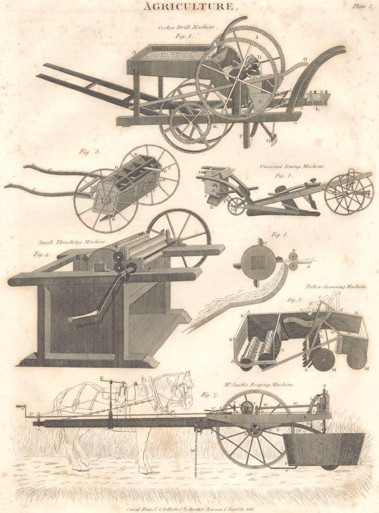 FARMING MACHINERY.Cookes Drill,Universal Sowing,Thrashing,Fallow cleansing 1830